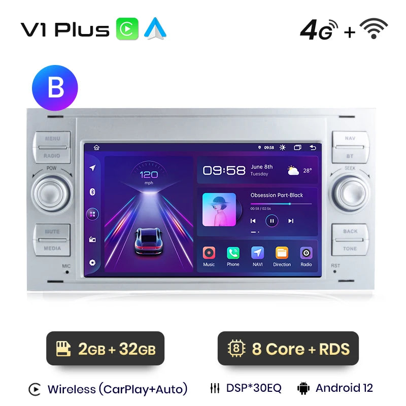 Junsun CarPlay Android Auto Radio for Ford Focus Mondeo Fiesta Transit Kuga C-Max S-Max Galaxy GPS Car Multimedia 2din autoradio