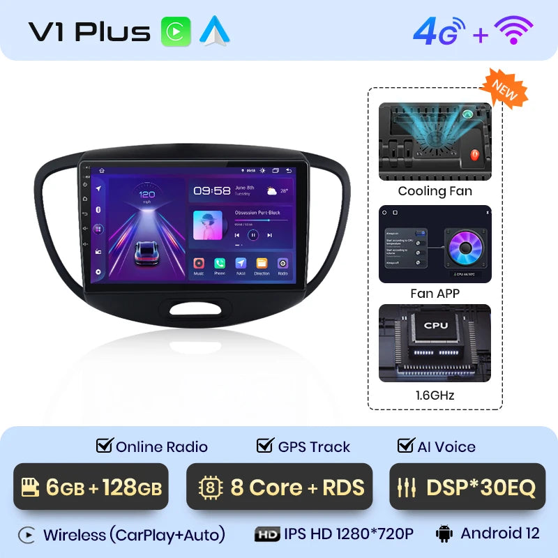 Junsun V1 AI Voice Wireless CarPlay Android Auto Radio For Hyundai Grand i10 2008-2012 4G Car Multimedia GPS 2din autoradio