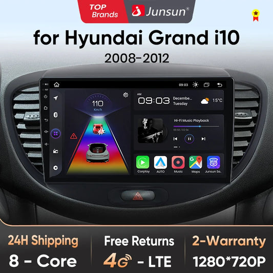 Junsun V1 AI Voice Wireless CarPlay Android Auto Radio For Hyundai Grand i10 2008-2012 4G Car Multimedia GPS 2din autoradio