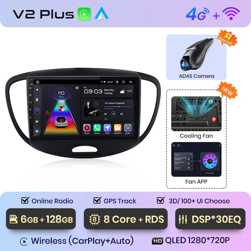 Junsun V1 AI Voice Wireless CarPlay Android Auto Radio For Hyundai Grand i10 2008-2012 4G Car Multimedia GPS 2din autoradio
