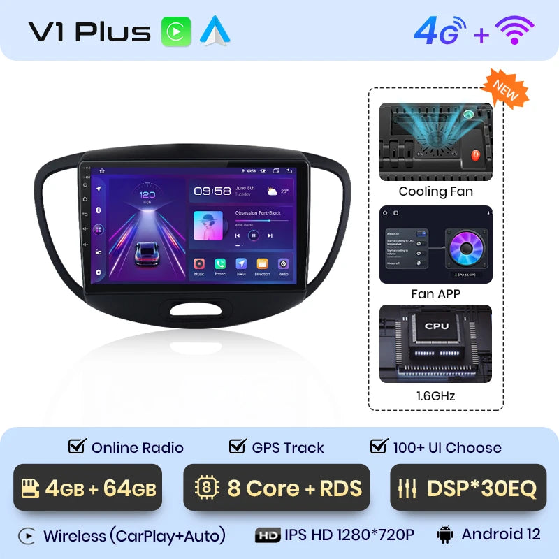 Junsun V1 AI Voice Wireless CarPlay Android Auto Radio For Hyundai Grand i10 2008-2012 4G Car Multimedia GPS 2din autoradio
