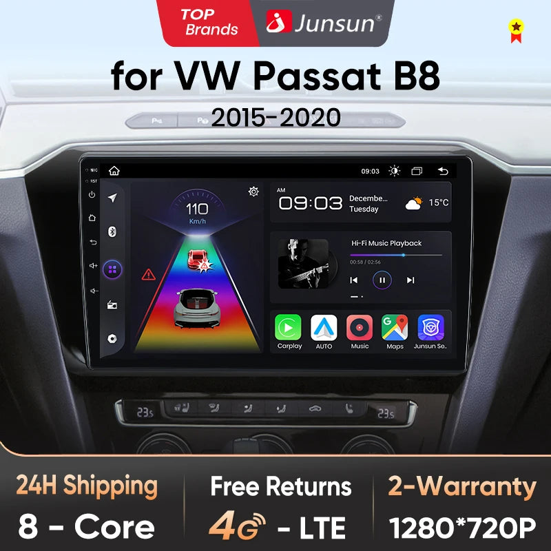 Junsun V1 AI Voice Wireless CarPlay Android Auto Radio For VW Volkswagen Passat B8 2015-2020 4G Car Multimedia GPS 2din autoradi