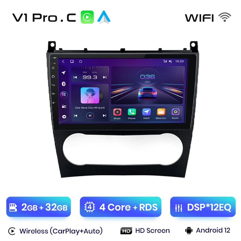 Junsun V1 AI Voice Wireless CarPlay Android Auto Radio for Benz C Class W203 2005-2009 Car Multimedia GPS 2din autoradio