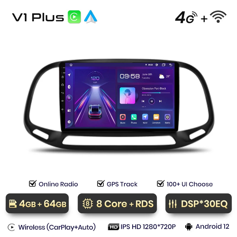 Junsun V1 Wireless CarPlay Android Auto Radio For Fiat Doblo 2015 - 2019 4G Car Multimedia GPS 2din autoradio