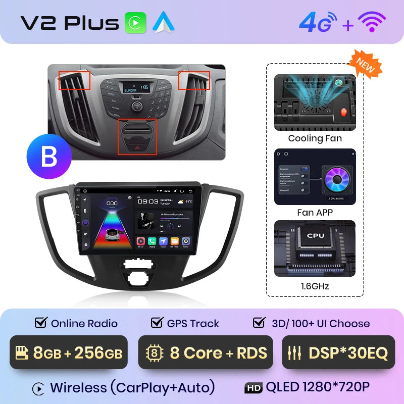 Junsun V1 Wireless CarPlay Android Auto Radio For Ford Transit Custom Tourneo 2013-2021 4G Car Multimedia GPS 2din autoradio