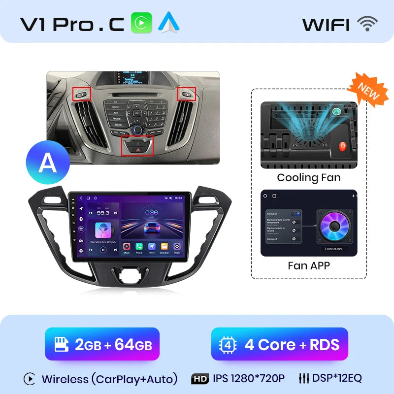 Junsun V1 Wireless CarPlay Android Auto Radio For Ford Transit Custom Tourneo 2013-2021 4G Car Multimedia GPS 2din autoradio