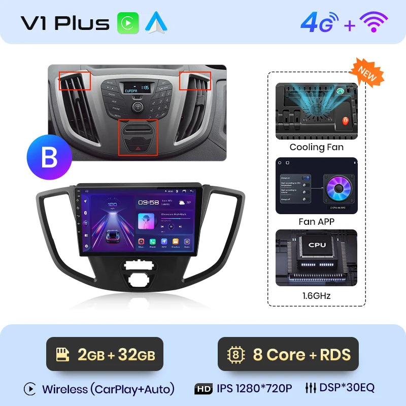 Junsun V1 Wireless CarPlay Android Auto Radio For Ford Transit Custom Tourneo 2013-2021 4G Car Multimedia GPS 2din autoradio