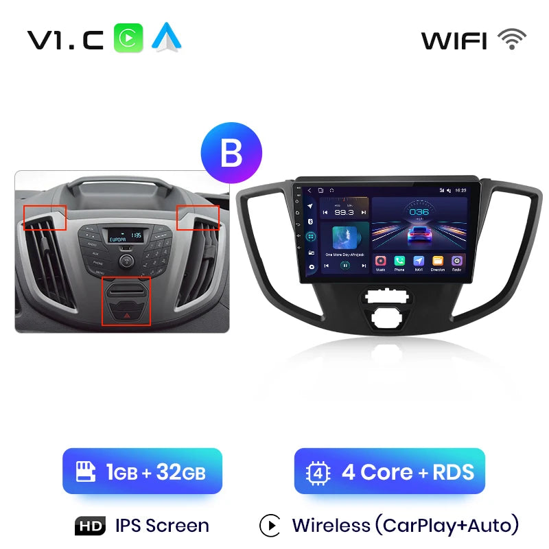 Junsun V1 Wireless CarPlay Android Auto Radio For Ford Transit Custom Tourneo 2013-2021 4G Car Multimedia GPS 2din autoradio