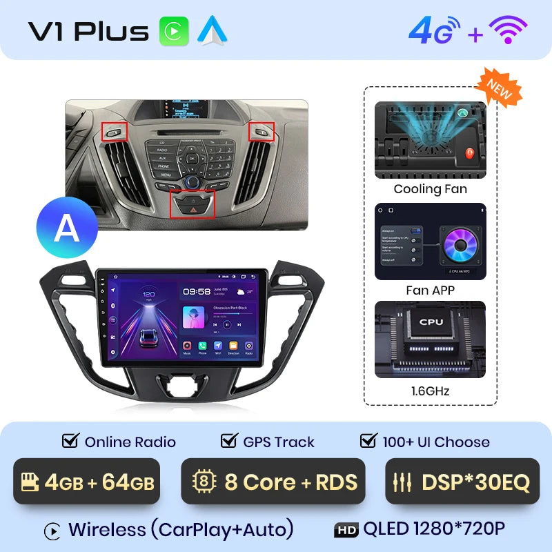 Junsun V1 Wireless CarPlay Android Auto Radio For Ford Transit Custom Tourneo 2013-2021 4G Car Multimedia GPS 2din autoradio