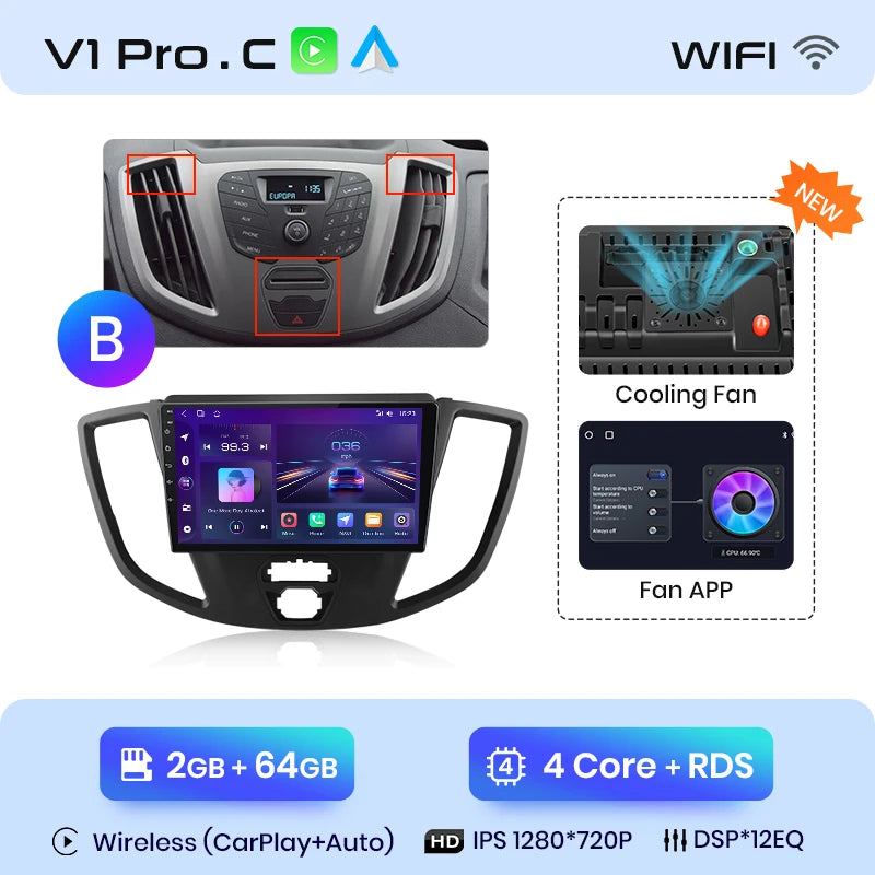 Junsun V1 Wireless CarPlay Android Auto Radio For Ford Transit Custom Tourneo 2013-2021 4G Car Multimedia GPS 2din autoradio