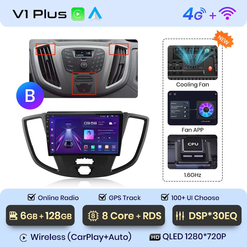 Junsun V1 Wireless CarPlay Android Auto Radio For Ford Transit Custom Tourneo 2013-2021 4G Car Multimedia GPS 2din autoradio