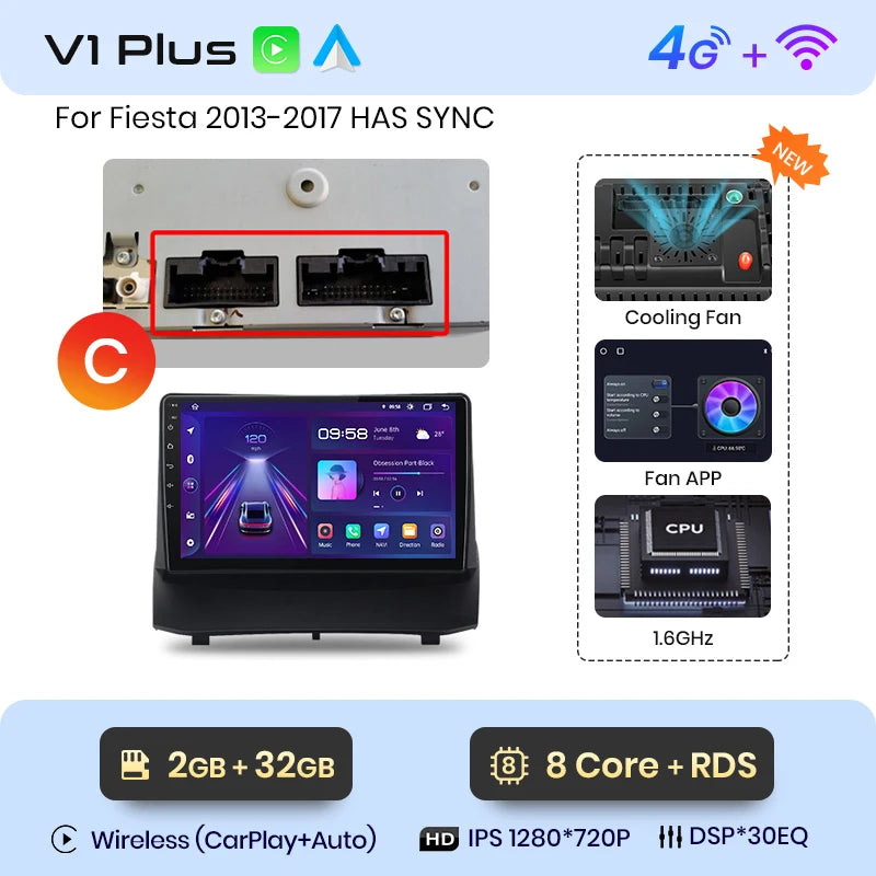 Junsun V1 Wireless CarPlay Android Auto Radio for Ford Fiesta MK7 2009-2017 Car Multimedia GPS 2din autoradio