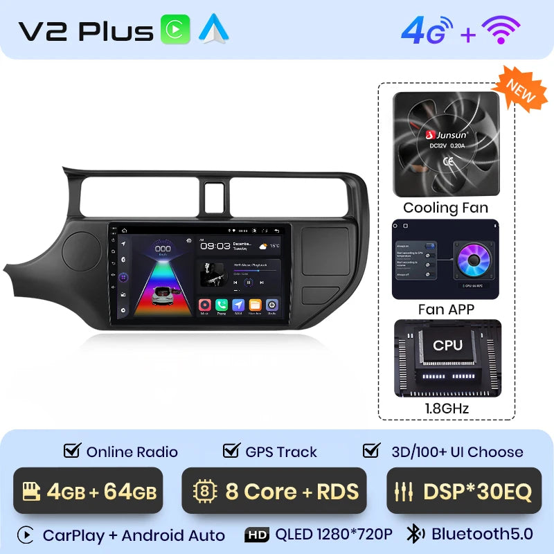 Junsun V1plus AI Voice 2 din Android Auto Radio For KIA RIO 2011-2015 Carplay Car Multimedia GPS 2din autoradio