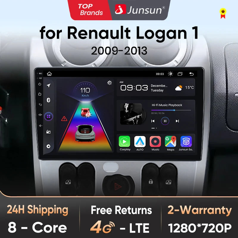 Junsun V1pro 2 din Android Auto Radio for Renault Logan 1 Sandero 2009-2013 Dacia Duster Carplay 4G Car Multimedia GPS autoradio