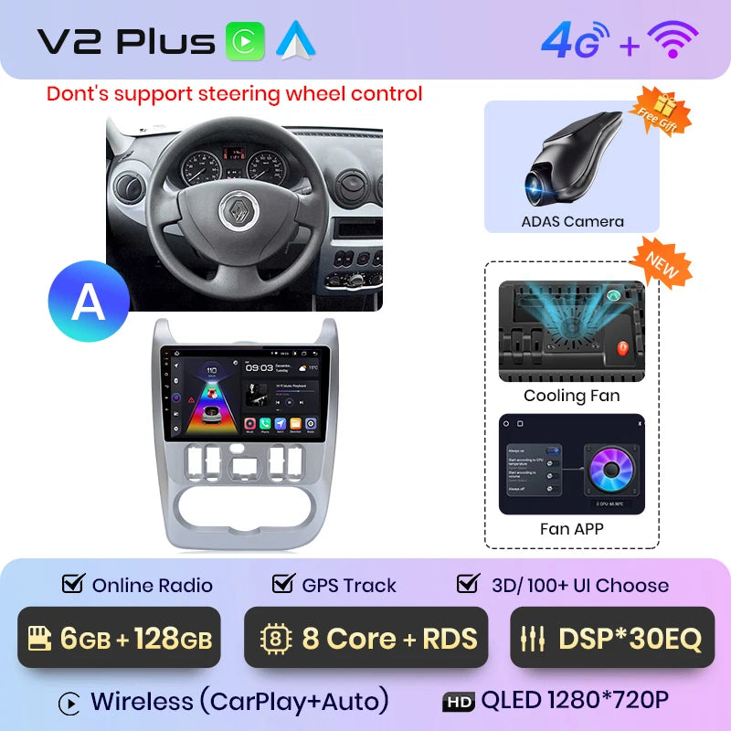 Junsun V1pro 2 din Android Auto Radio for Renault Logan 1 Sandero 2009-2013 Dacia Duster Carplay 4G Car Multimedia GPS autoradio