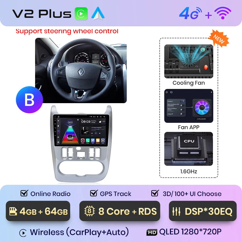 Junsun V1pro 2 din Android Auto Radio for Renault Logan 1 Sandero 2009-2013 Dacia Duster Carplay 4G Car Multimedia GPS autoradio