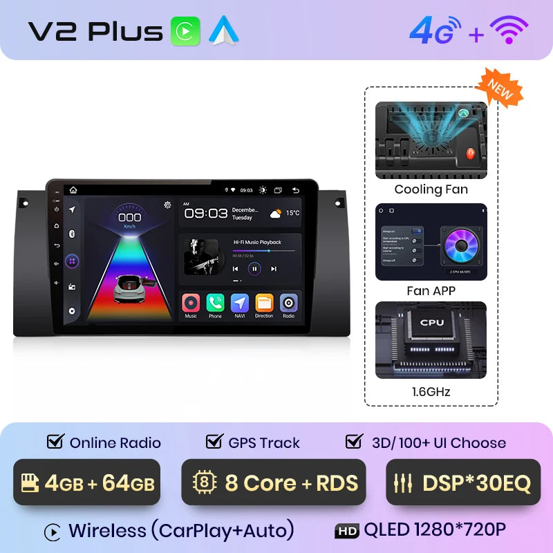 Junsun V1pro AI Voice 2 din Android Auto Radio For BMW 5 E39 1995 - 2003  E53 X5 M5 Carplay 4G Car Multimedia GPS 2din autoradio