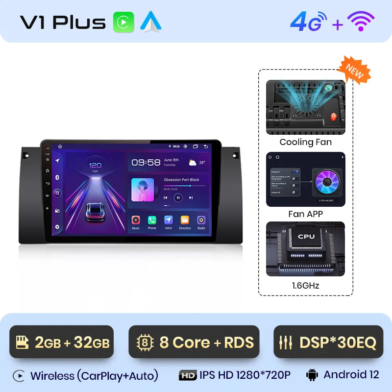 Junsun V1pro AI Voice 2 din Android Auto Radio For BMW 5 E39 1995 - 2003  E53 X5 M5 Carplay 4G Car Multimedia GPS 2din autoradio