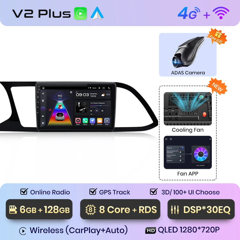 Junsun V1pro Android Auto Radio for Seat Leon MK3 2012-2020 Wireless Carplay 4G Car Multimedia GPS 2din autoradio
