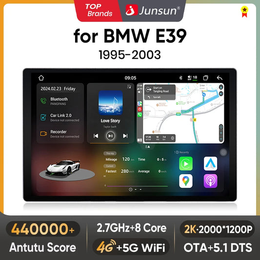 Junsun V3 Plus 2K Android 13 Wireless CarPlay Android Auto Car Intelligent Systems for BMW 5 E39 1995 - 2003 E53 X5 M5 Autoradio