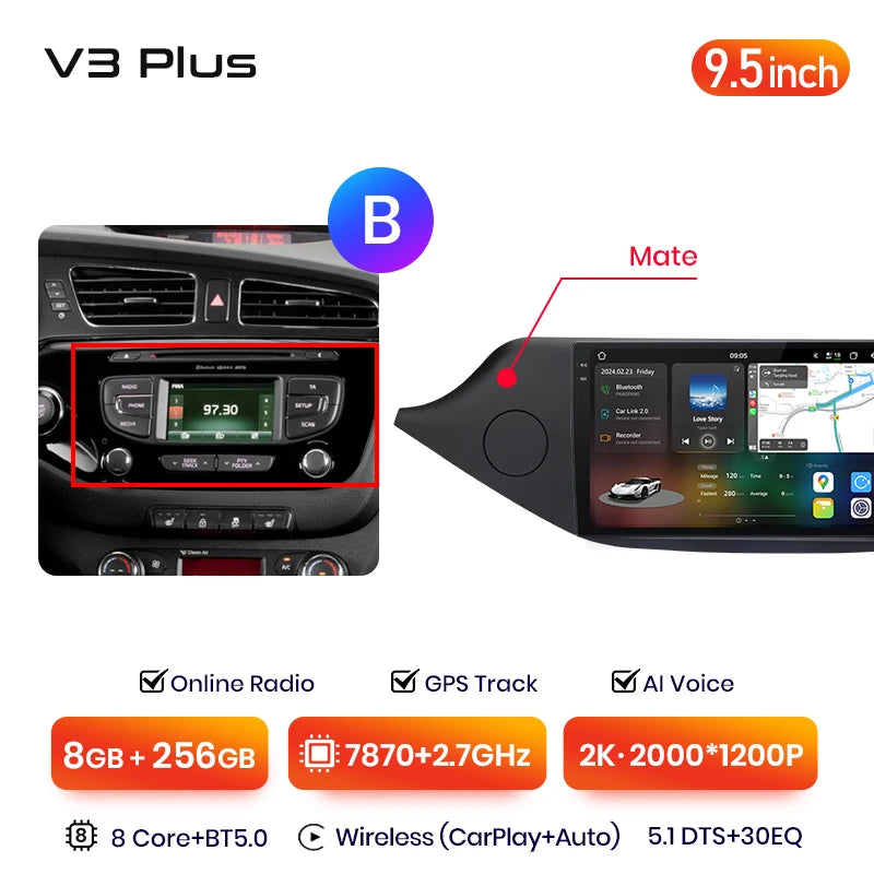 Junsun V3 Plus 2K Android 13 Wireless CarPlay Android Auto Car Intelligent Systems for KIA CEED JD Cee'd 2012-2018 Autoradio