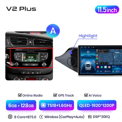 Junsun V3 Plus 2K Android 13 Wireless CarPlay Android Auto Car Intelligent Systems for KIA CEED JD Cee'd 2012-2018 Autoradio