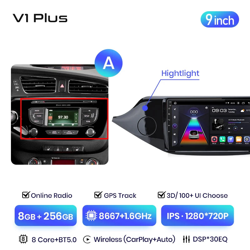 Junsun V3 Plus 2K Android 13 Wireless CarPlay Android Auto Car Intelligent Systems for KIA CEED JD Cee'd 2012-2018 Autoradio