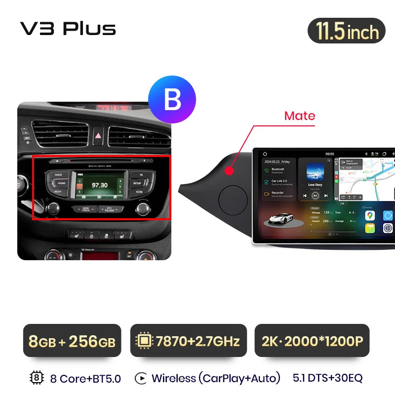 Junsun V3 Plus 2K Android 13 Wireless CarPlay Android Auto Car Intelligent Systems for KIA CEED JD Cee'd 2012-2018 Autoradio