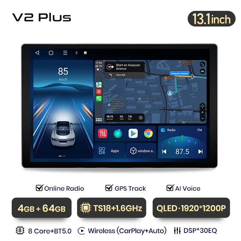 Junsun V3 Plus 2K Android 13 Wireless CarPlay Android Auto Car Intelligent Systems for Mercedes Benz Smart 2016 Autoradio