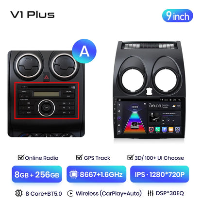 Junsun V3 Plus 2K Android 13 Wireless CarPlay Android Auto Car Intelligent Systems for Nissan Qashqai J10 2006 - 2013 Autoradio