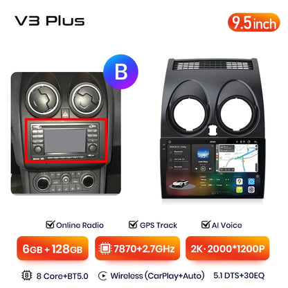 Junsun V3 Plus 2K Android 13 Wireless CarPlay Android Auto Car Intelligent Systems for Nissan Qashqai J10 2006 - 2013 Autoradio