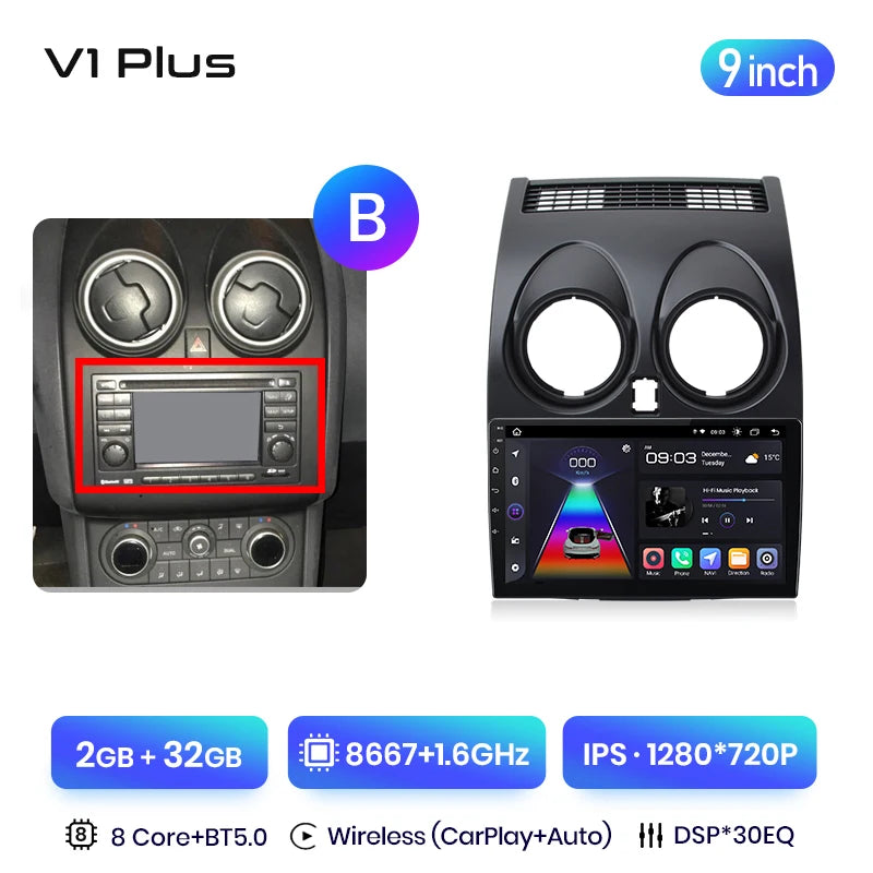 Junsun V3 Plus 2K Android 13 Wireless CarPlay Android Auto Car Intelligent Systems for Nissan Qashqai J10 2006 - 2013 Autoradio