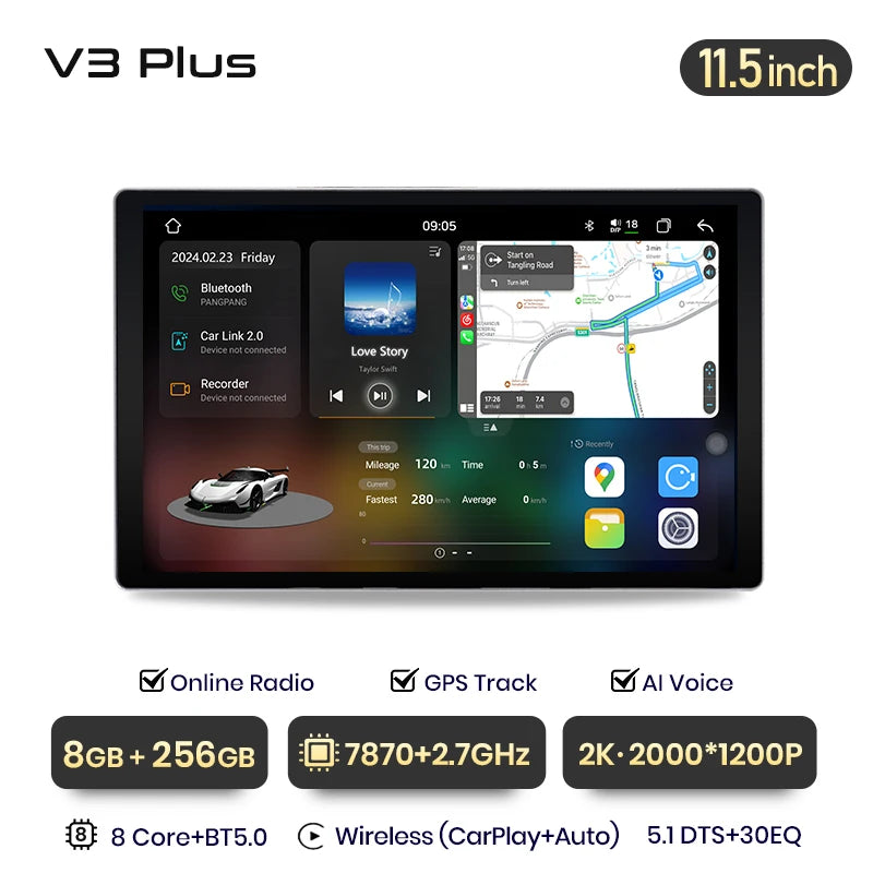 Junsun V3 Plus 2K Android 13 Wireless CarPlay Android Auto Car Intelligent Systems for Seat Ibiza 6j 2009-2013 7870 Autoradio