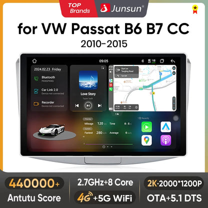 Junsun V3 Plus 2K Android 13 Wireless CarPlay Android Auto Car Intelligent Systems for VW Passat B6 B7 CC 2010-2015 Autoradio