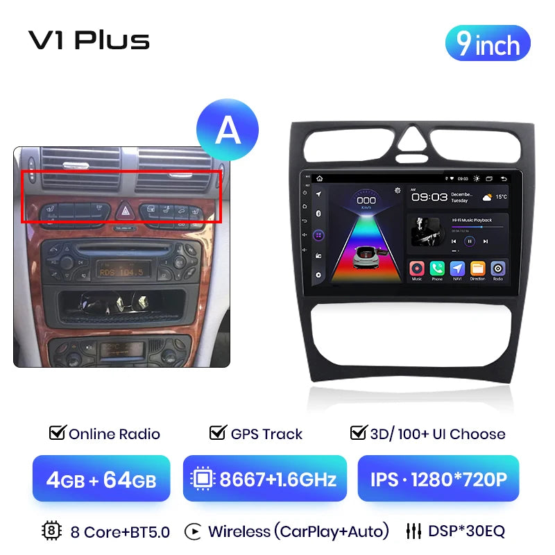 Junsun V3 Plus 2K CarPlay Android Auto Inteligentny System Samochodowy dla Mercedes Benz Klasa C Klasa CLK W203 W209 S203 A209 2000-2005