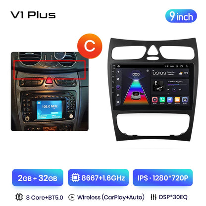 Junsun V3 Plus 2K CarPlay Android Auto Inteligentny System Samochodowy dla Mercedes Benz Klasa C Klasa CLK W203 W209 S203 A209 2000-2005