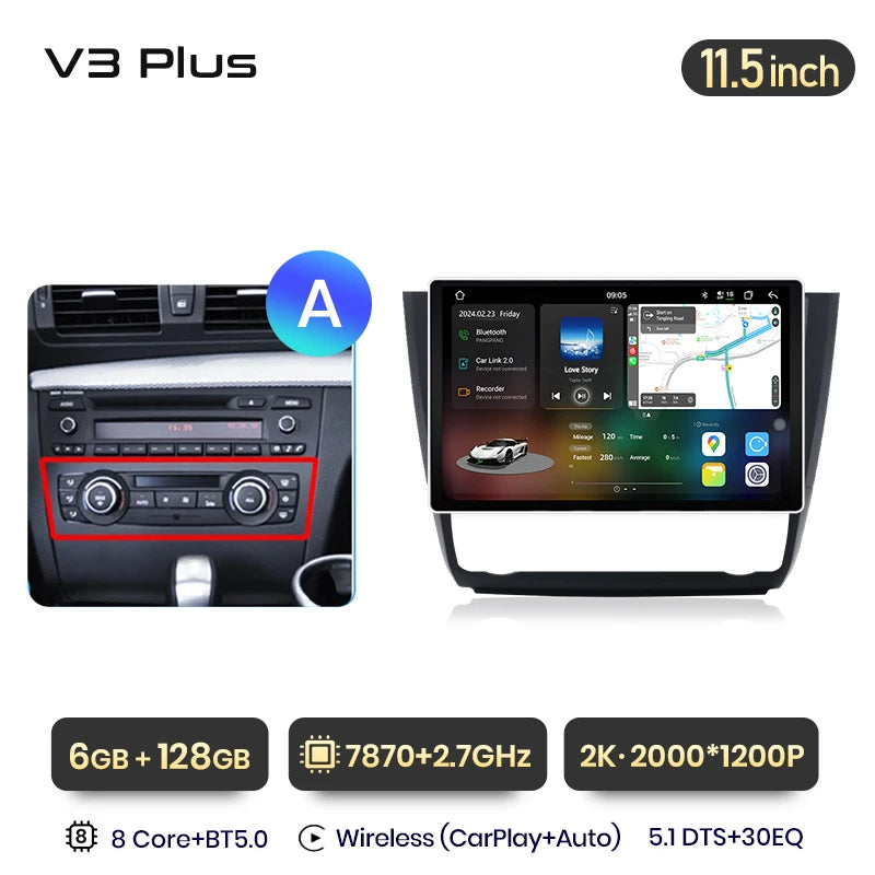 Junsun V3 Plus 2K Wireless CarPlay Android Auto Car Intelligent Systems for BMW 1-Series E87 E81 E82 E88 2004-2011 Autoradio