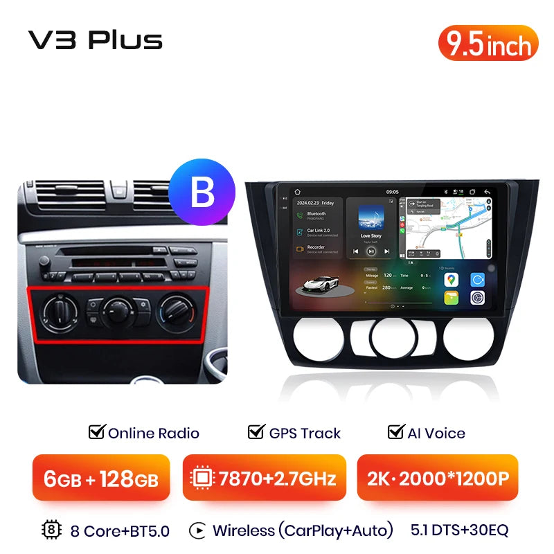 Junsun V3 Plus 2K Wireless CarPlay Android Auto Car Intelligent Systems for BMW 1-Series E87 E81 E82 E88 2004-2011 Autoradio
