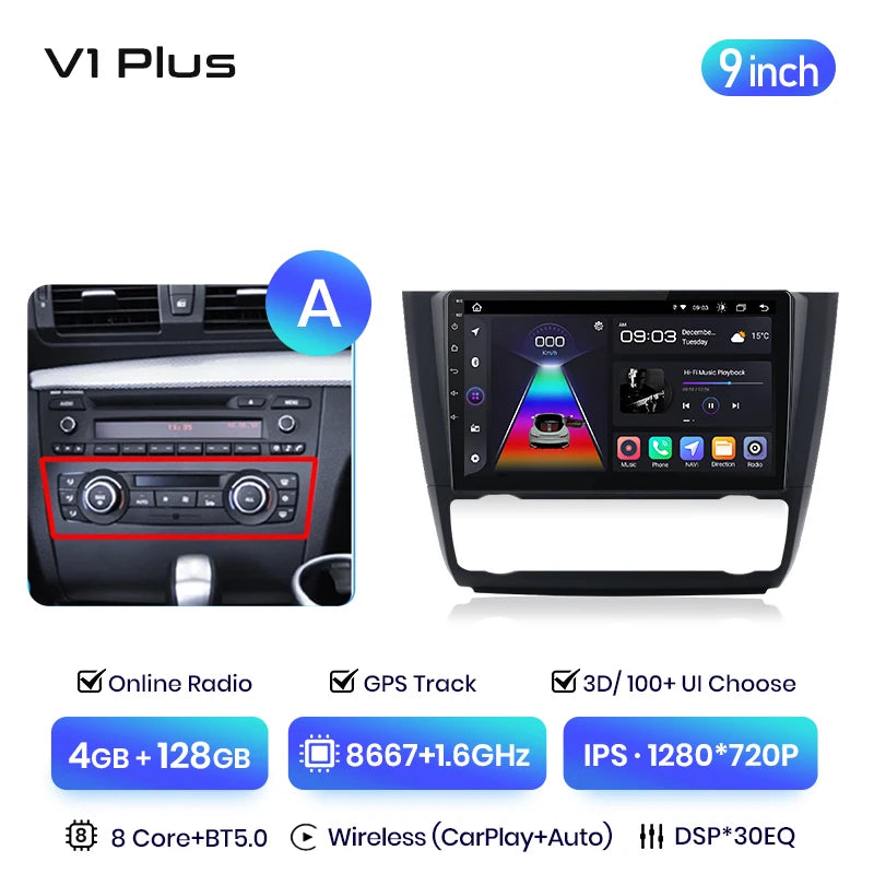 Junsun V3 Plus 2K Wireless CarPlay Android Auto Car Intelligent Systems for BMW 1-Series E87 E81 E82 E88 2004-2011 Autoradio