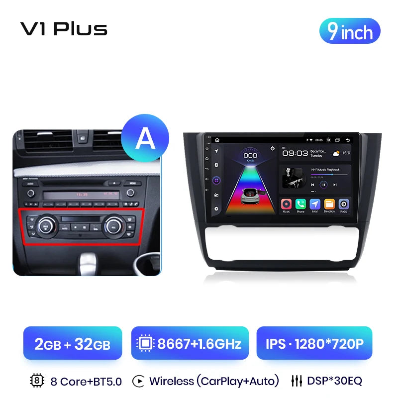 Junsun V3 Plus 2K Wireless CarPlay Android Auto Car Intelligent Systems for BMW 1-Series E87 E81 E82 E88 2004-2011 Autoradio