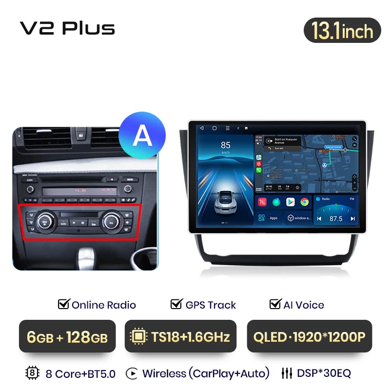 Junsun V3 Plus 2K Wireless CarPlay Android Auto Car Intelligent Systems for BMW 1-Series E87 E81 E82 E88 2004-2011 Autoradio