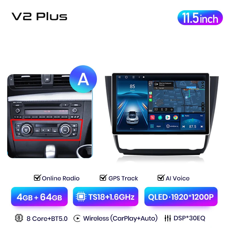 Junsun V3 Plus 2K Wireless CarPlay Android Auto Car Intelligent Systems for BMW 1-Series E87 E81 E82 E88 2004-2011 Autoradio
