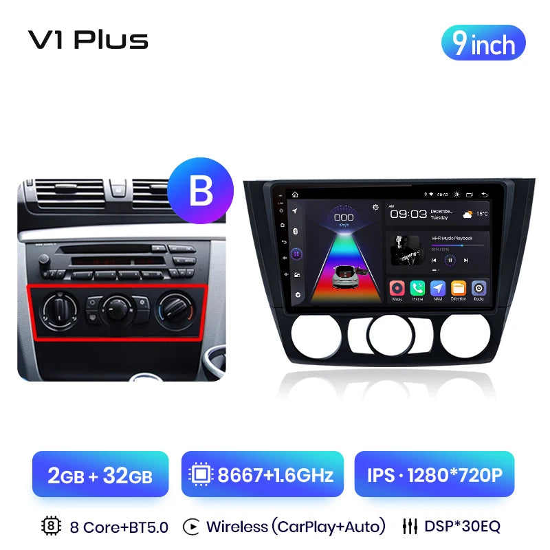Junsun V3 Plus 2K Wireless CarPlay Android Auto Car Intelligent Systems for BMW 1-Series E87 E81 E82 E88 2004-2011 Autoradio