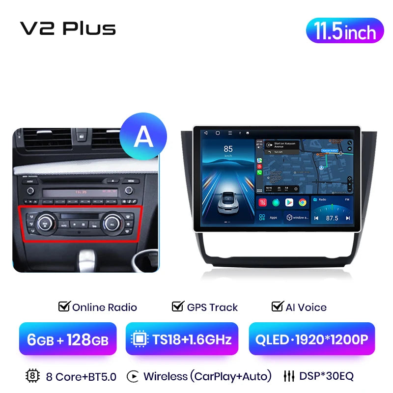 Junsun V3 Plus 2K Wireless CarPlay Android Auto Car Intelligent Systems for BMW 1-Series E87 E81 E82 E88 2004-2011 Autoradio