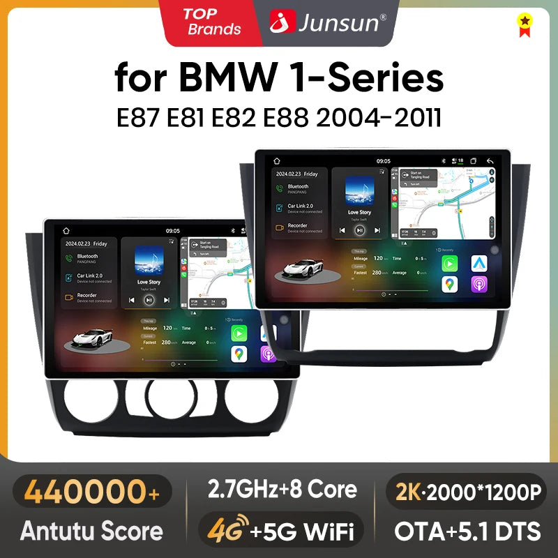 Junsun V3 Plus 2K Wireless CarPlay Android Auto Car Intelligent Systems for BMW 1-Series E87 E81 E82 E88 2004-2011 Autoradio