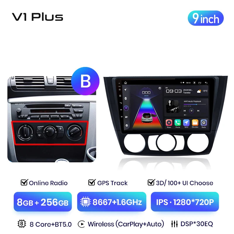 Junsun V3 Plus 2K Wireless CarPlay Android Auto Car Intelligent Systems for BMW 1-Series E87 E81 E82 E88 2004-2011 Autoradio