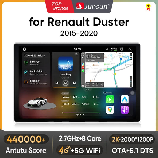 Junsun V3 Plus 2K Wireless CarPlay Android Auto Car Intelligent Systems for Renault Duster 2015-2020 For LADA Largus Autoradio