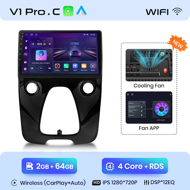 Junsun Wireless CarPlay Android Auto Car Radio For Peugeot 108 For Toyota Aygo B40 2014-2021 GPS Intelligent Systems Autoradio