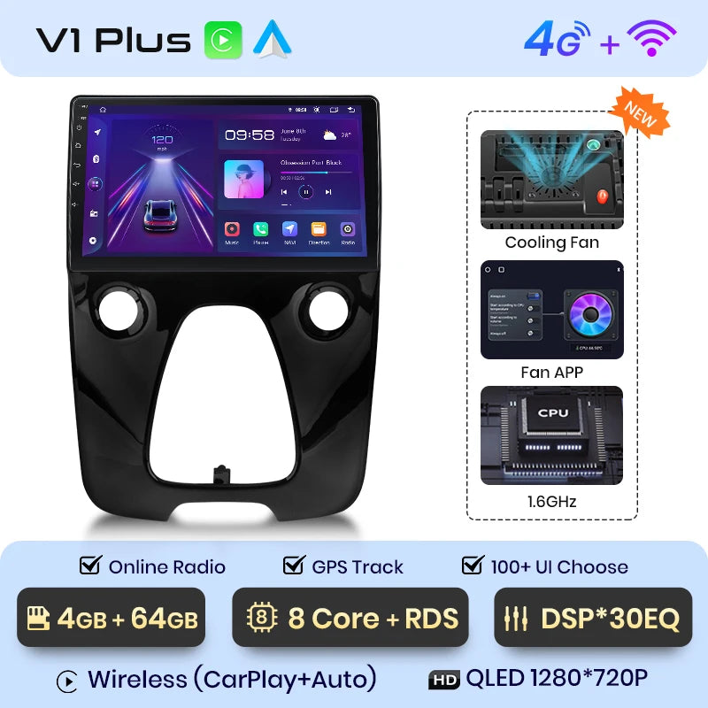 Junsun Wireless CarPlay Android Auto Car Radio For Peugeot 108 For Toyota Aygo B40 2014-2021 GPS Intelligent Systems Autoradio