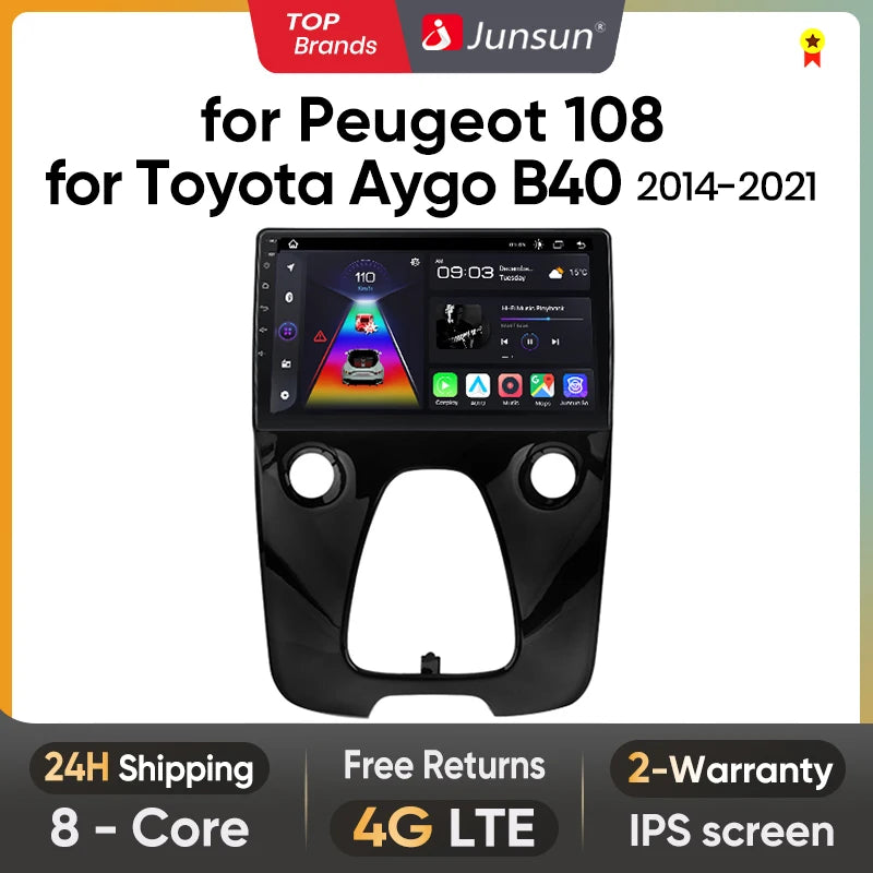 Junsun Wireless CarPlay Android Auto Car Radio For Peugeot 108 For Toyota Aygo B40 2014-2021 GPS Intelligent Systems Autoradio